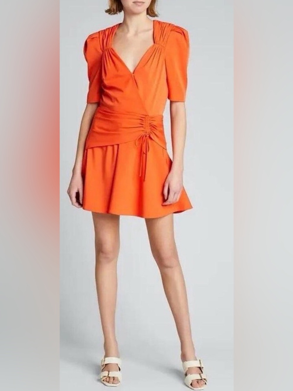 Jonathan Simkhai Lilit Puff-Front Draped Mini Dress in Poppy